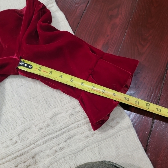 VINTAGE Empire Waist Long Ruffle Sleeve Velvet Top Dress size 2/4 Burgundy Ivory - Picture 8 of 15